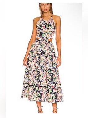 NWT Something Navy Navy Floral Halter Maxi Dress with Multicolor Print